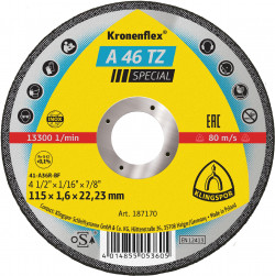 A 46 TZ cutting-off wheels, 4-1/2 x 1/16 x 7/8 Inch flat